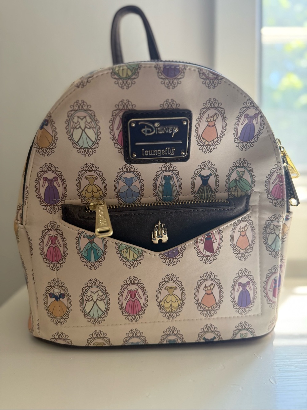 Disney Cream Mini Backpack with Pastel Multi Princess Dress Motif